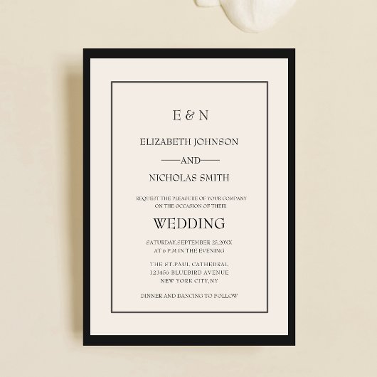 Invitation crème chic élégant mariage classique