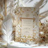 Invitation Crème classique Antique Gold Floral Mariage islami