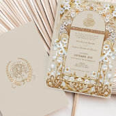 Invitation Crème classique Antique Gold Floral Mariage islami