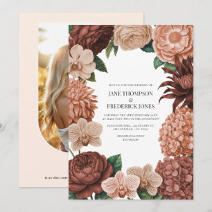 Invitation Crème d'abricot, Corail doux et Terracotta chaude