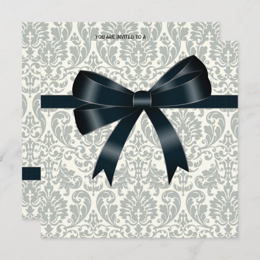 Invitation Crème Damassé Soirée Noire (Devant / Derrière)
