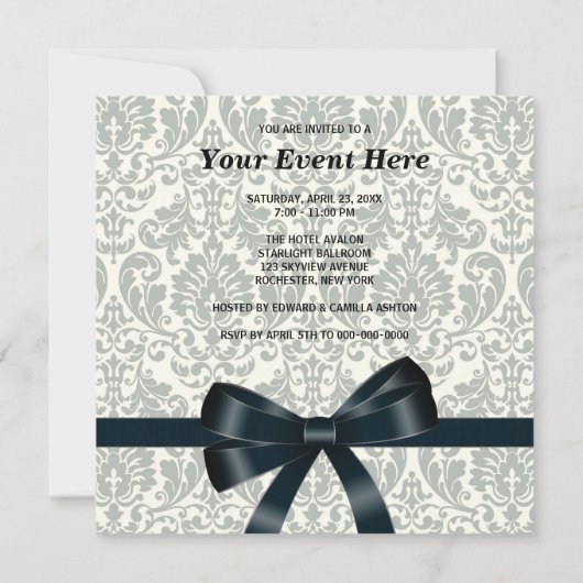 Invitation Crème Damassé Soirée Noire (Dos)