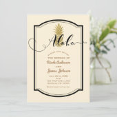 Invitation Crème d'ananas doré et mariage tropical noir (Debout devant)