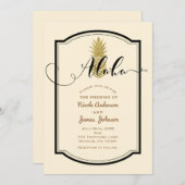Invitation Crème d'ananas doré et mariage tropical noir (Devant / Derrière)