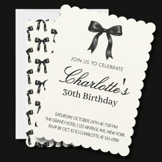 Invitation Crème d'anniversaire Black Bow Vintage Scallop