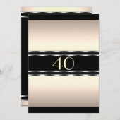 Invitation Crème d'anniversaire Glam avec noir gra (Devant / Derrière)