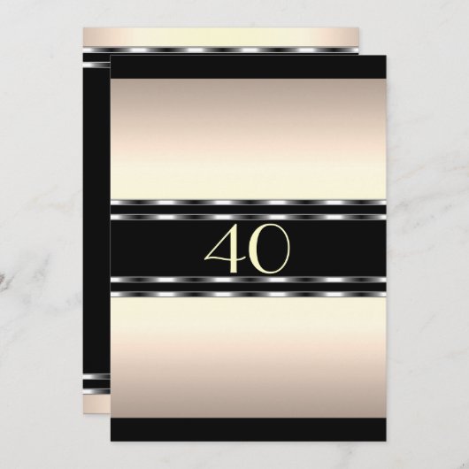 Invitation Crème d'anniversaire Glam avec noir gra (Devant / Derrière)