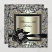 Invitation Crème d'anniversaire Mint or Argent Bow Noir 2 (Devant / Derrière)