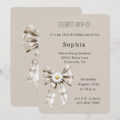 Invitation Crème de Cacao Blanc Noeud Papillon Fleur d'Anémon (Devant / Derrière)