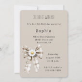 Invitation Crème de Cacao Blanc Noeud Papillon Fleur d'Anémon (Devant)