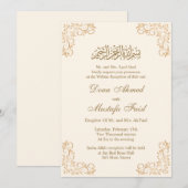 Invitation Crème de cadre floral et Mariage musulman d'or isl (Devant / Derrière)