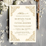Invitation Crème de cadre floral et Mariage musulman d'or isl<br><div class="desc">Invitation vos invités avec ce faire-part de mariage de style islamique avec un design floral complexe et "Bismillah" en calligraphie arabe sur un arrière - plan crème. Ajoutez simplement les détails de votre événement sur ce modèle facile à utiliser pour en faire une invitation unique. Cette invitation est entièrement personnalisable....</div>