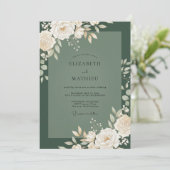 Invitation Crème de feuillage d'olive Mariage Eucalyptus (Debout devant)