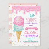 Invitation Crème de glace 2e fête d'anniversaire 2 Scoops Mei (Devant / Derrière)