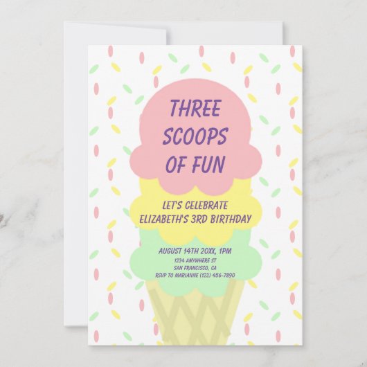 Invitation Crème de glace 3e anniversaire (Devant)
