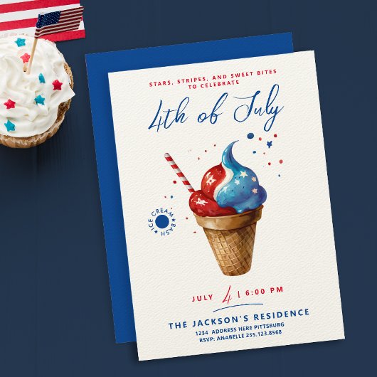 Invitation Crème de glace 4 juillet moderne US Drapeau aquare