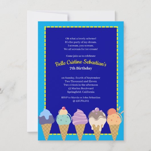 Invitation Crème de glace Anniversaire été (Devant)
