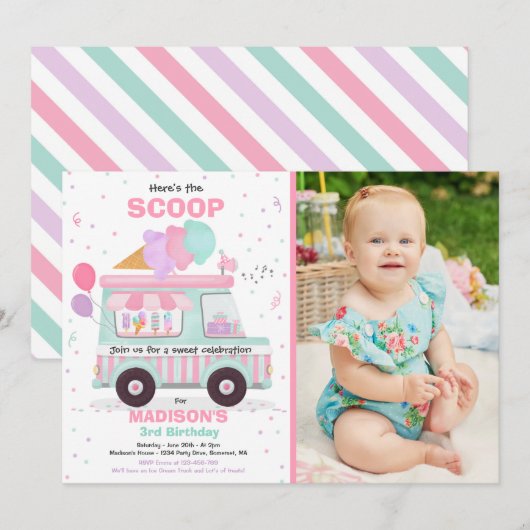 Invitation Crème de glace Anniversaire Fête Glace Truck Anniv (Devant / Derrière)