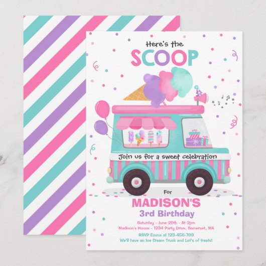 Invitation Crème de glace Anniversaire Fête Glace Truck Anniv (Devant / Derrière)