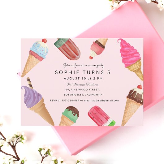 Invitation Crème de glace Anniversaire Pink Summer Party