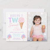 Invitation Crème de glace arc-en-ciel deux doux anniversaire (Devant)