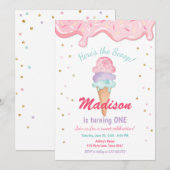 Invitation Crème de glace Cone Confetti Crème de Monnaie rose (Devant / Derrière)