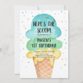 Invitation Crème de glace Cone Confetti Garçon premier annive (Devant)