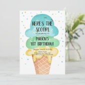 Invitation Crème de glace Cone Confetti Garçon premier annive (Debout devant)