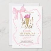 Invitation Crème de glace cool Flamant rose rose Bow rayé Ann (Devant)