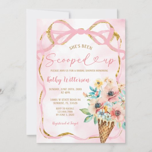 Invitation Crème de glace de Bow rose Floral Fête des mariées (Devant)