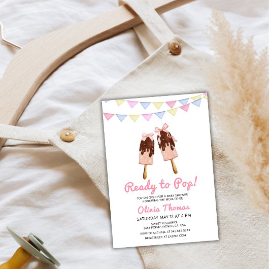 Invitation Crème De Glace De Bow Rose Prêt À Pop Baby shower