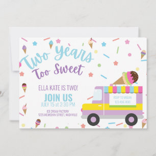 Invitation Crème de glace Deuxième anniversaire bébé fille ga