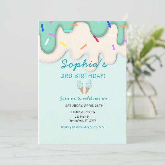 Invitation Crème de glace douce Anniversaire (Debout devant)
