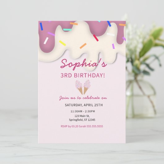 Invitation Crème de glace douce Anniversaire (Debout devant)
