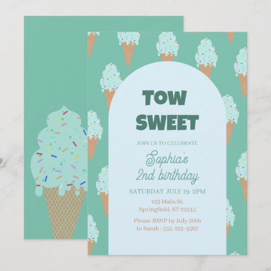 Invitation Crème de glace douce Anniversaire (Devant / Derrière)