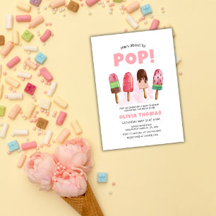 Invitation Crème De Glace Douce Rose Prêt À Pop Baby shower