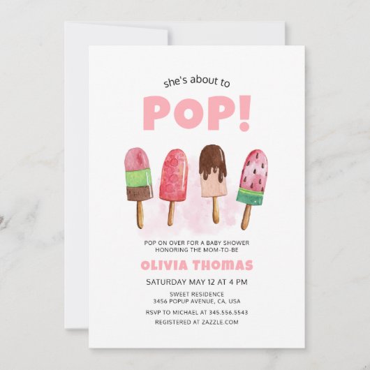 Invitation Crème De Glace Douce Rose Prêt À Pop Baby shower (Devant)