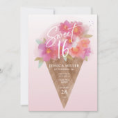 Invitation Crème de glace florale Cone sucré 16 Anniversaire  (Devant)