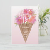 Invitation Crème de glace florale Cone sucré 16 Anniversaire  (Debout devant)