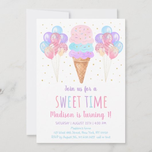 Invitation Crème de glace Pastel Anniversaire (Devant)