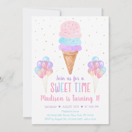 Invitation Crème de glace Pastel Arc-en-ciel Anniversaire (Devant)