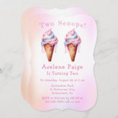 Invitation Crème de glace rose bleu Deux Scoops fête d'annive (Devant / Derrière)