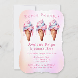 Invitation Crème de glace rose bleu Trois Scoops fête d'anniv