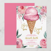 Invitation Crème de glace rose Elle a été récupérée Fête des (Devant / Derrière)