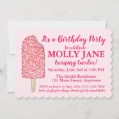 Invitation Crème de glace rose Popsicle Anniversaire Fête Dou (Devant)