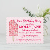 Invitation Crème de glace rose Popsicle Anniversaire Fête Dou (Debout devant)