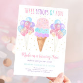 Invitation Crème de glace rose Trois Scoops de Fun Anniversai