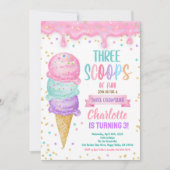Invitation Crème de glace Trois Scoops de Fun 3ème anniversai (Devant)