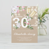 Invitation Crème de luxe Champagne Floral 30ème anniversaire (Debout devant)