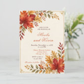 Invitation Crème de mariage aux feuilles d'automne (Debout devant)